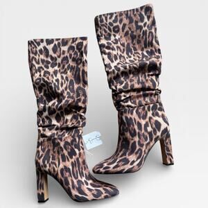 Jessica Simpson Leopard Print Knee Slouch Bold Boots Y2K Statement Heel Women 8M